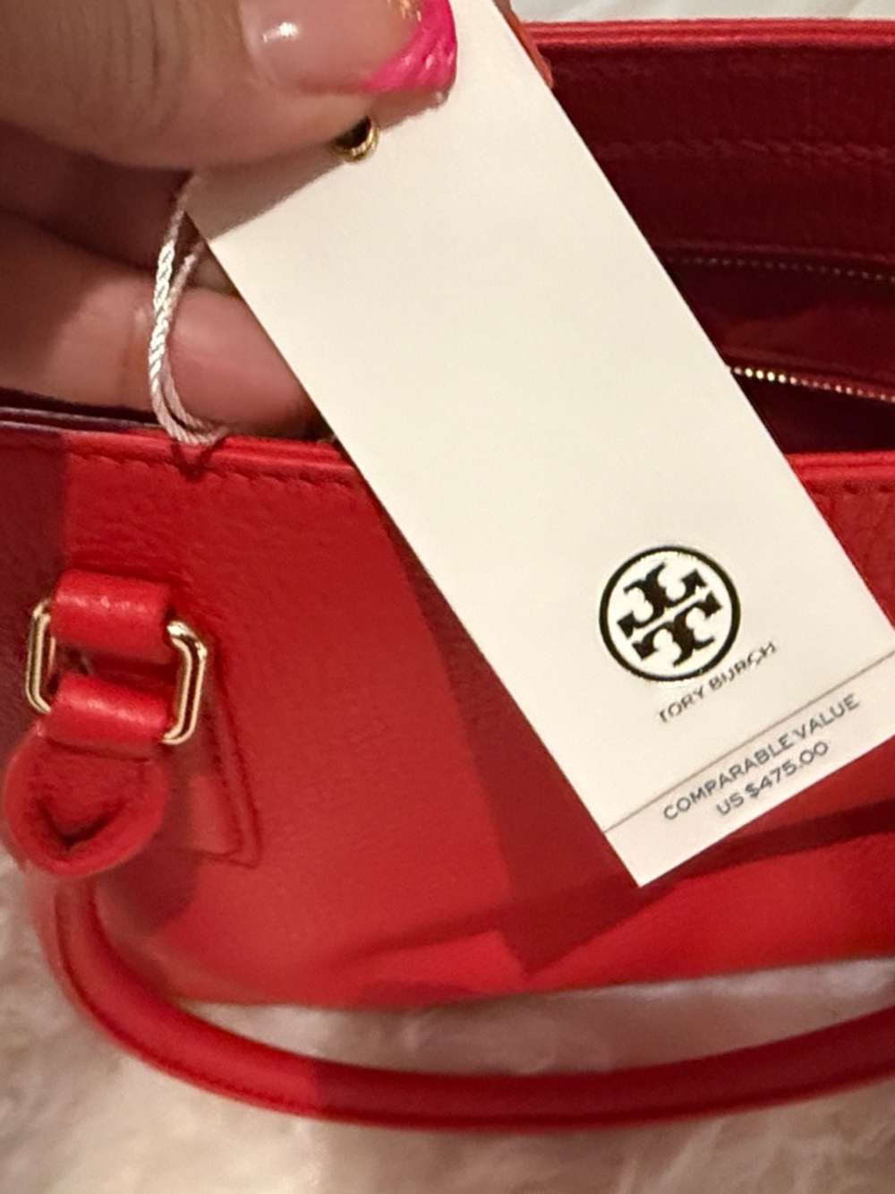 Tory Burch Vibrant Red Pebbled Leather Tassel Tote - Picture 6 of 14
